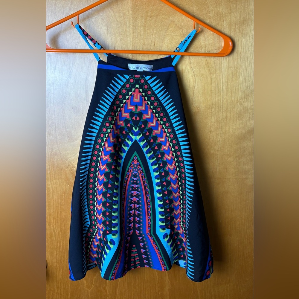 Moa Moa Geometric Halter Top Multicolor Boho Festival Medium